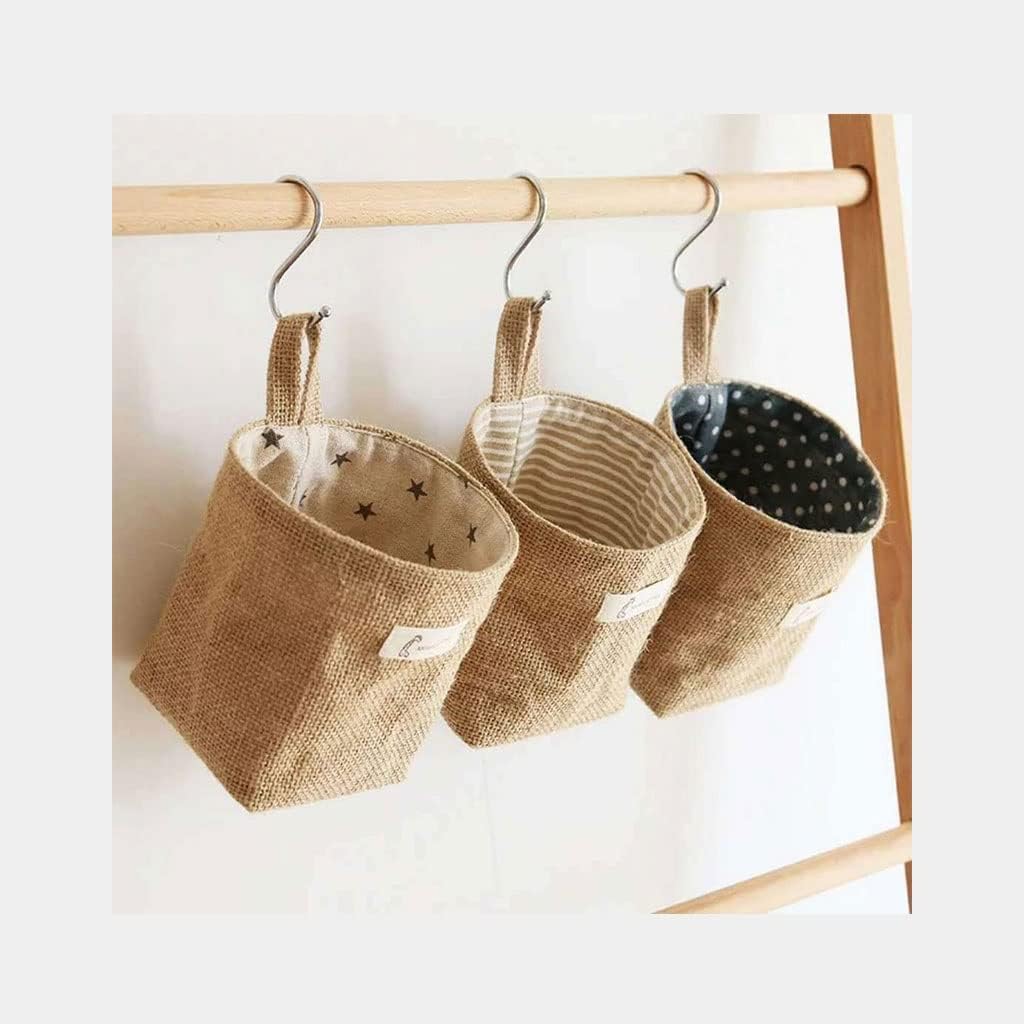 Linen Storage Bag Desktop Basket Hanging Pocket Organizer Toy For Cosmetic Sundries Box