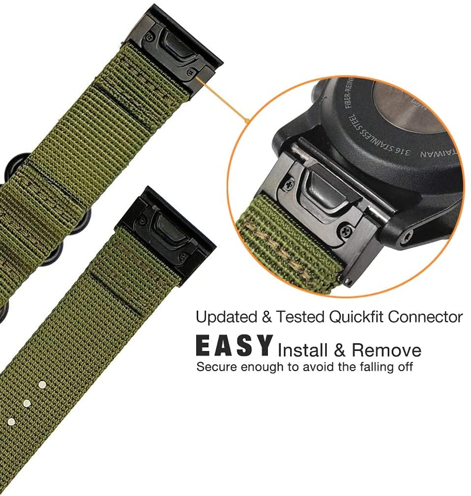 for Garmin Fenix 5X Band Replacement Quick Easy Fit Soft Woven Nylon Watch Strap for Fenix 5X/5X Plus/6X/6X Pro/3/3 HR/Descent MK1/D2 Delta PX/D2 Charlie (26mm Width) (Army Green) - Image 3