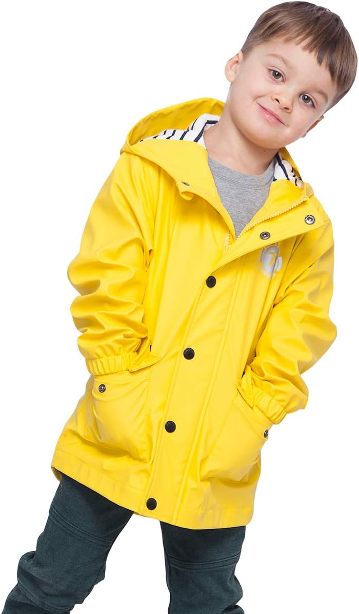 Rokka&Rolla Boys' Waterproof Rain Jacket Toddler Boys Hooded Rubber Raincoat for Kids 2T-12