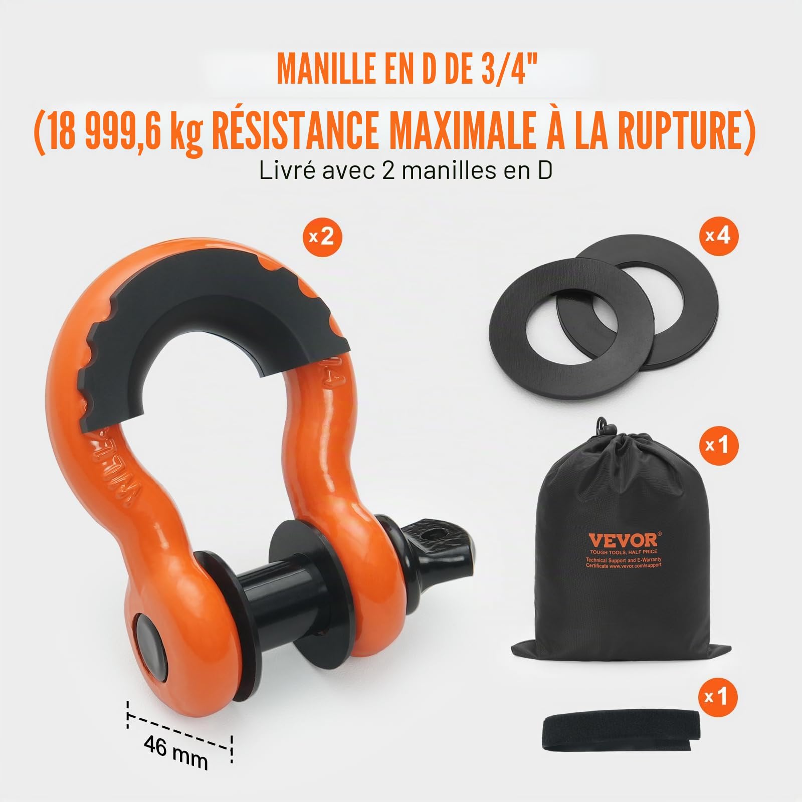VEVOR Kit de récupération de Sangle de remorquage Robuste, 76,2 mm x 9,1 m, Corde de treuil pour protéger Les Arbres, 16329 kg, Boucle Triple renforcée, Manchons de Protection, pour Camion Jeep SUV