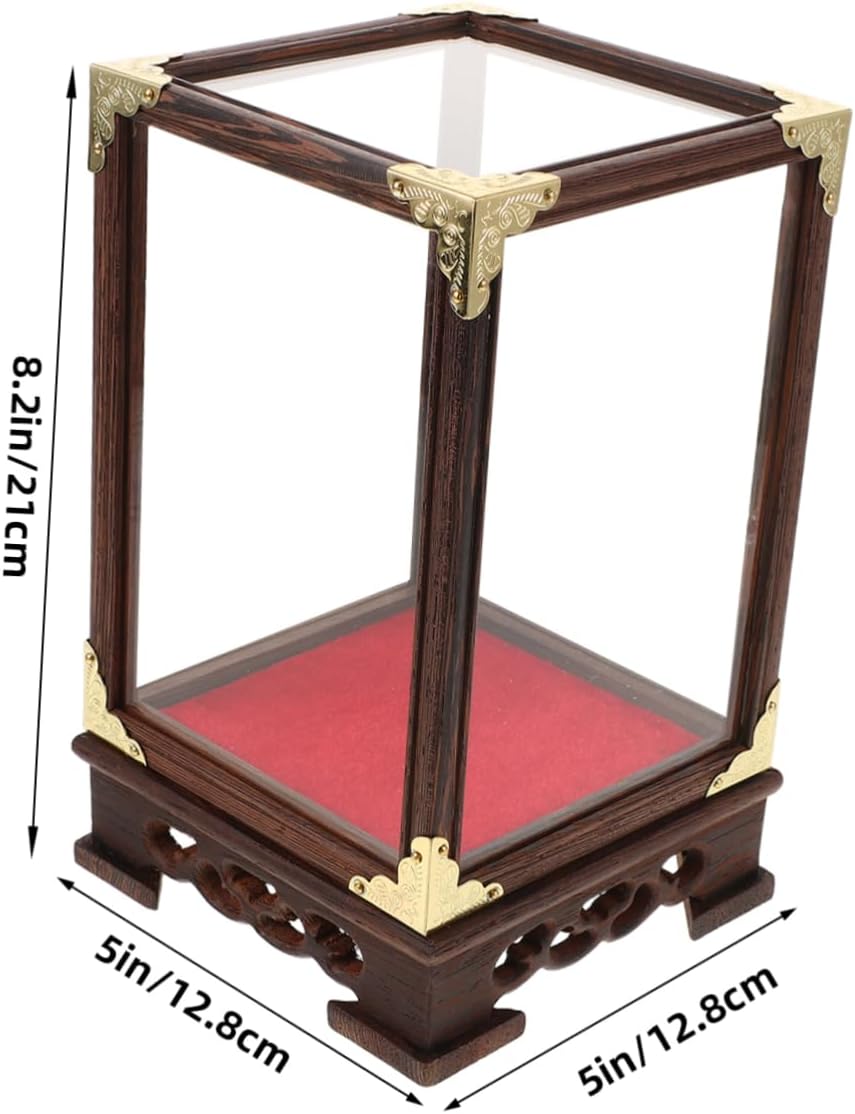 Antique Chinese Style Display Case Wood Glass Figurine Storage Box Dustproof Showcase for Collectibles