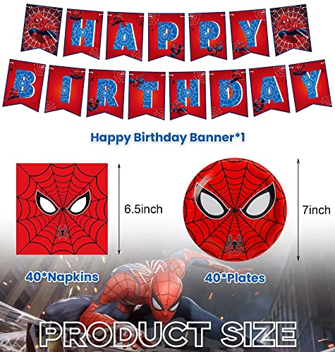 83Pcs Spider Birthday Party Supplies, Spider Birthday Decorations For Kids Includes Tableware And Decor With Table Cover, Plates Banner, Napkins, Serves 40 #TOP4