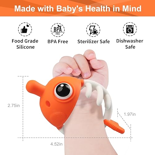 Miniatura 7 de Mombella Clownfish - Juguetes mordedores para bebés, juguetes de dentición para bebés de 0, 3, 6, 12 meses con clip, mordedores de silicona suave y