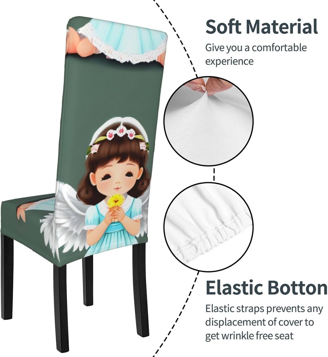 Cute Little Angel Prints Protection Cover for Dining Chair - Stretchable Chair Throw Covers for Dining Room, Hotel Event Party