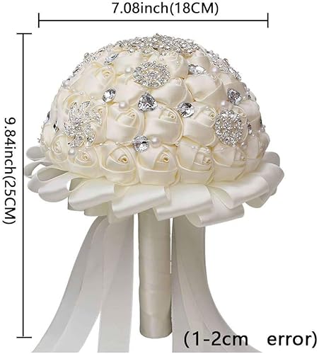 Miniatura 5 de Fiwisora Ramo de broche de 7 pulgadas, ramo de boda para dama de honor, rosa satinada, perlas artificiales, cintas de satén, hechas a medida, ramo