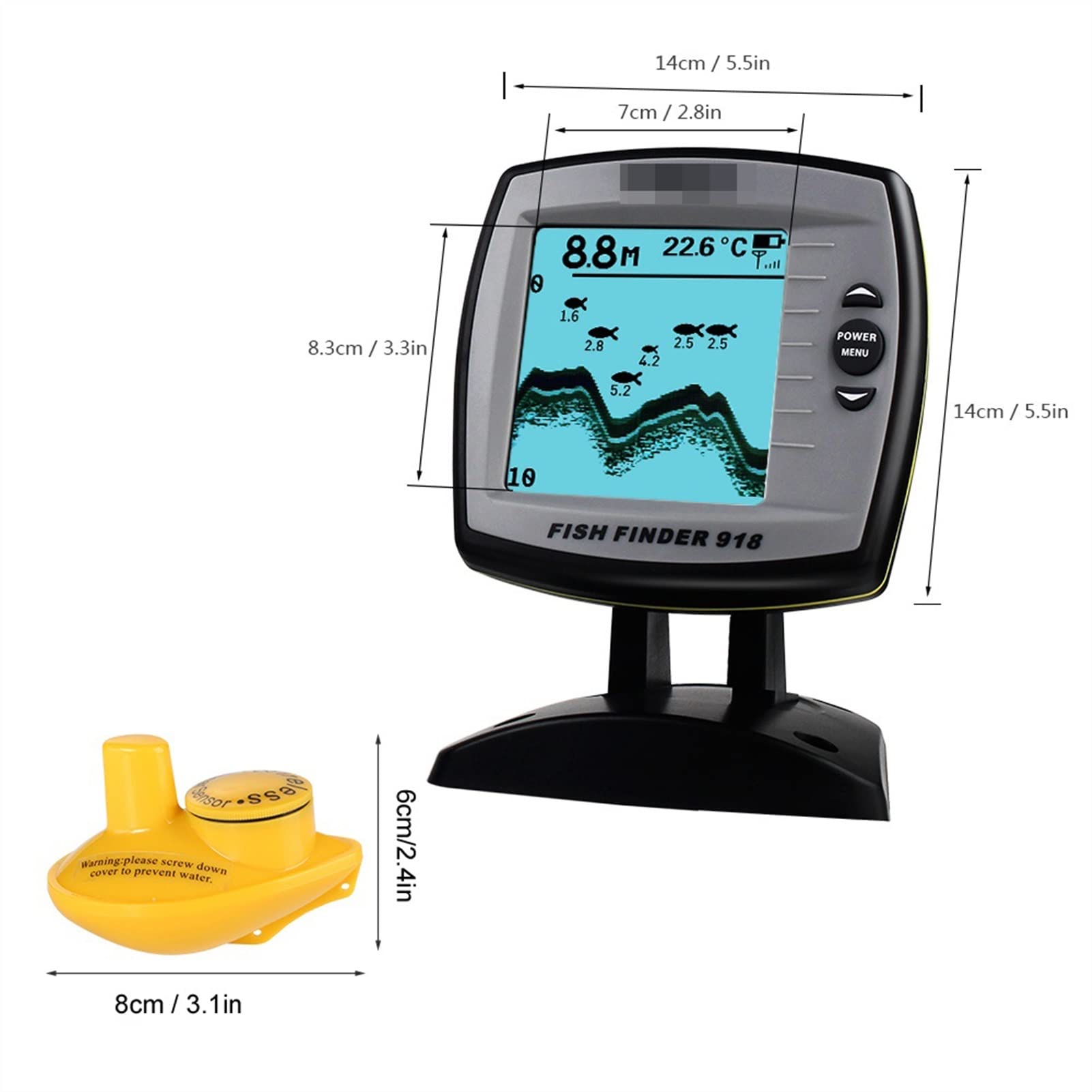 Podwodna kamera wędkarska, Fish Fisher Wireless Sonar Głębokość 125 kHz Sonar Częstotliwość Lokalizator Lokalizator Łódź Fishfinder Fish Detector