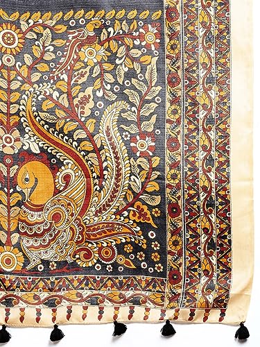 Image of RANI SAAHIBA Women's Art Silk Kalamkari Saree With Blouse Piece