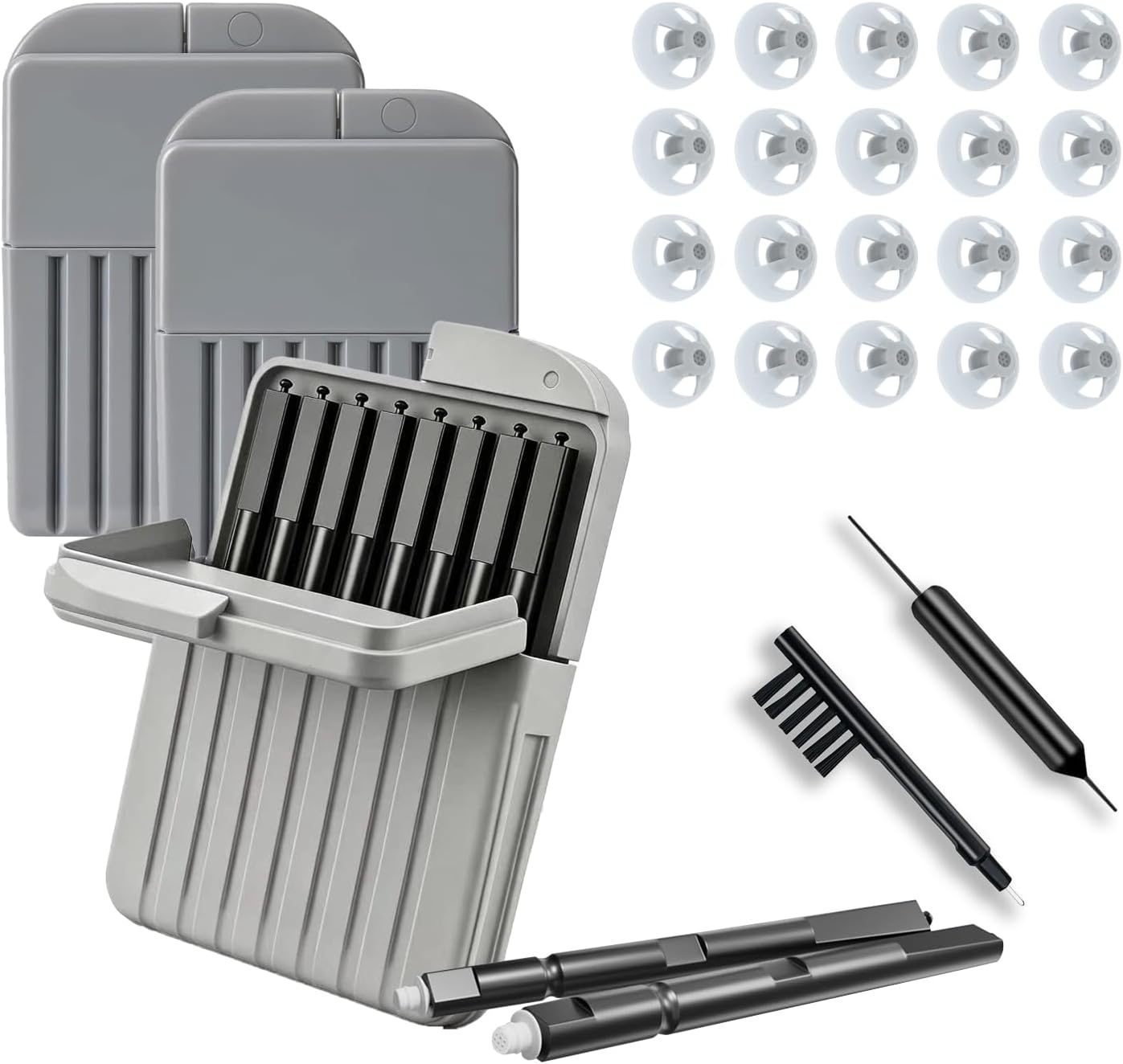 Hearing Aid Maintenance Kit - 18 pcs Open Domes & 16 Wax Guards with Cleaning Brush & Vent Rod | Compatible with ReSound, Jabra, Phonak & More | All-in-One Accessory Set