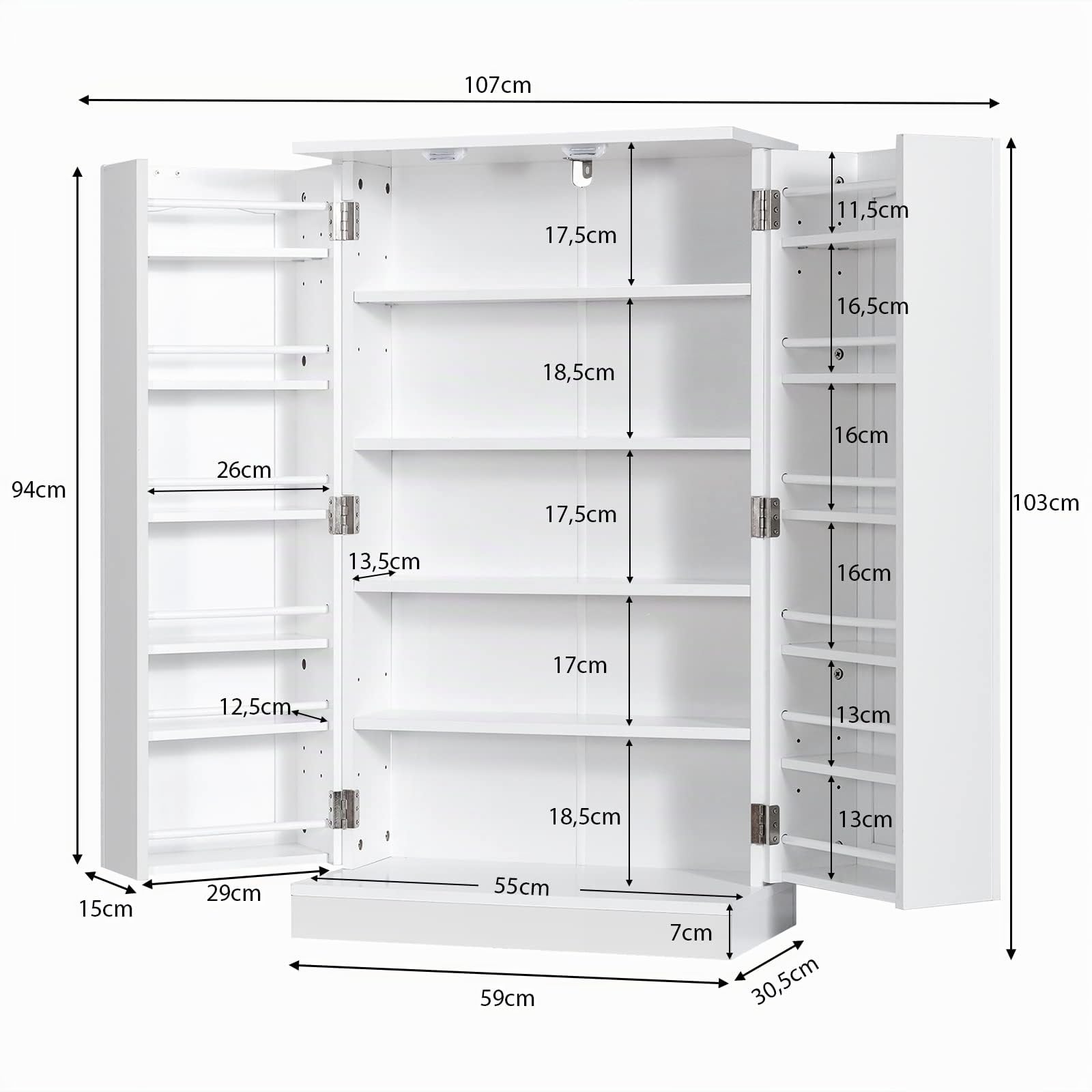 GOPLUS Hoher Lagerschrank 104 cm mit 2 Türen, freistehendes Aufbewahrungsmöbel mit verstellbaren Regalen, Kippsicherung, Vorratsschrank für Küche, Schlafzimmer, Garage (Weiß)