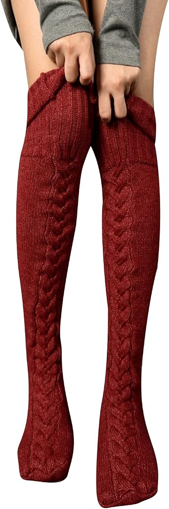 Womens Thigh High Socks Over the Knee Cable Knit Boot Socks Winter Long Warm Fashion Leg Warmers Stockings