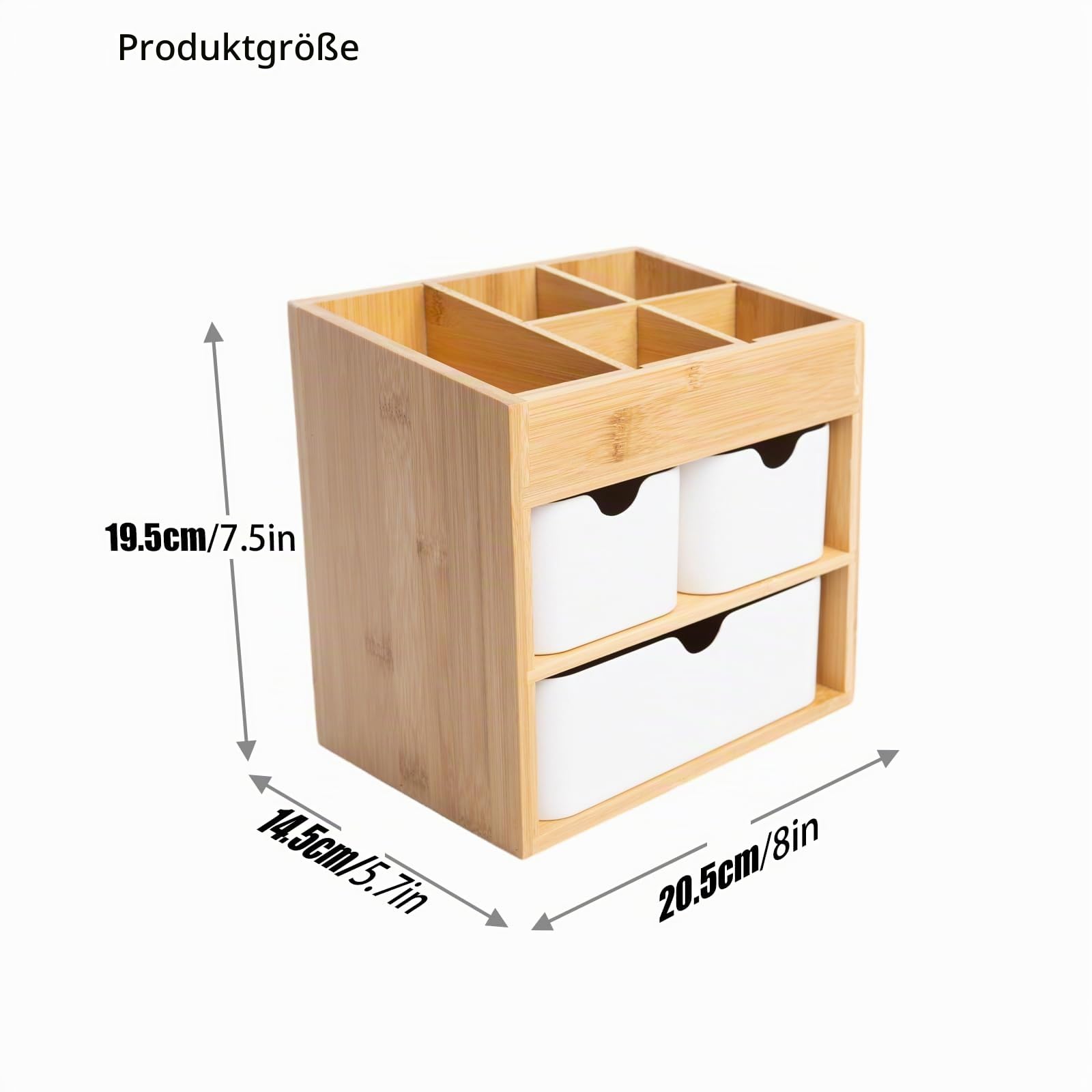Bambus-Make-up-Organizer mit 3 Schubladen, Kommode, Kosmetik-Organizer, Bambus-Schreibtisch-Organizer für Zuhause mit verstellbaren Trennwänden
