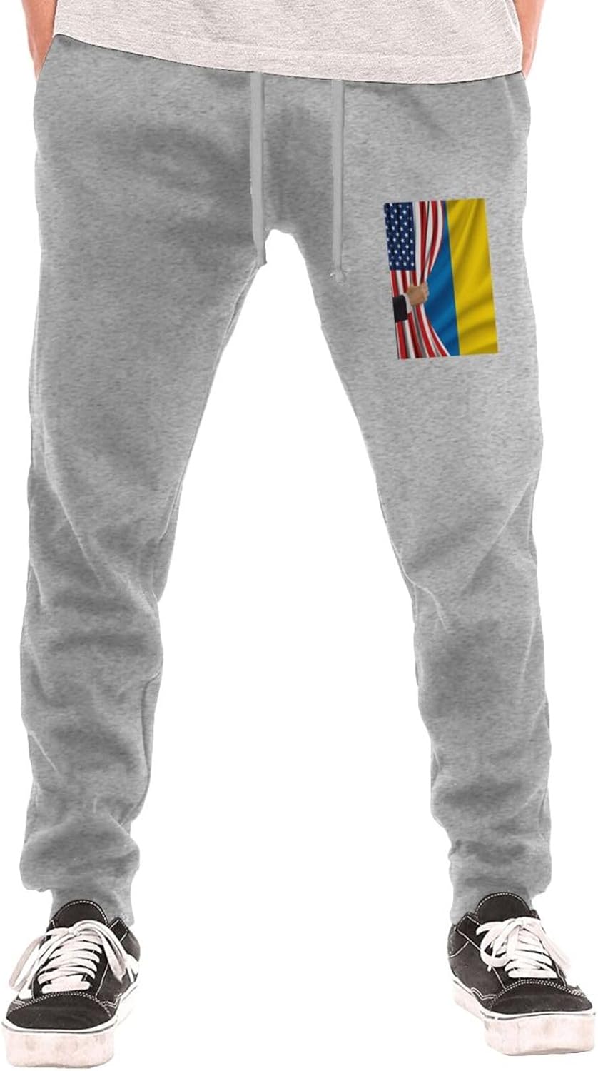 American Flag and Ukraine Flag Men's Long Pants Lightweight Quick Dry Gym Sports Pants