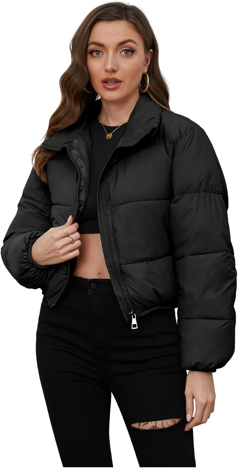 Wyeysyt Women's Cropped Puffer Jacket Winter Quilted Lightweight Short Outerwear Jacket with Pockets