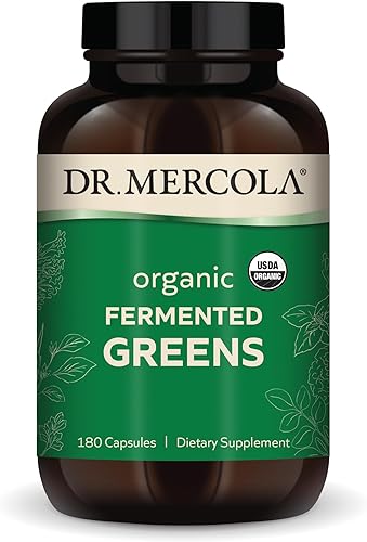 Dr. Mercola Verdes fermentados orgánicos, 60 porciones (180 cápsulas), suplemento dietético, certificado orgánico por USDA, sin OMG, sin soja
