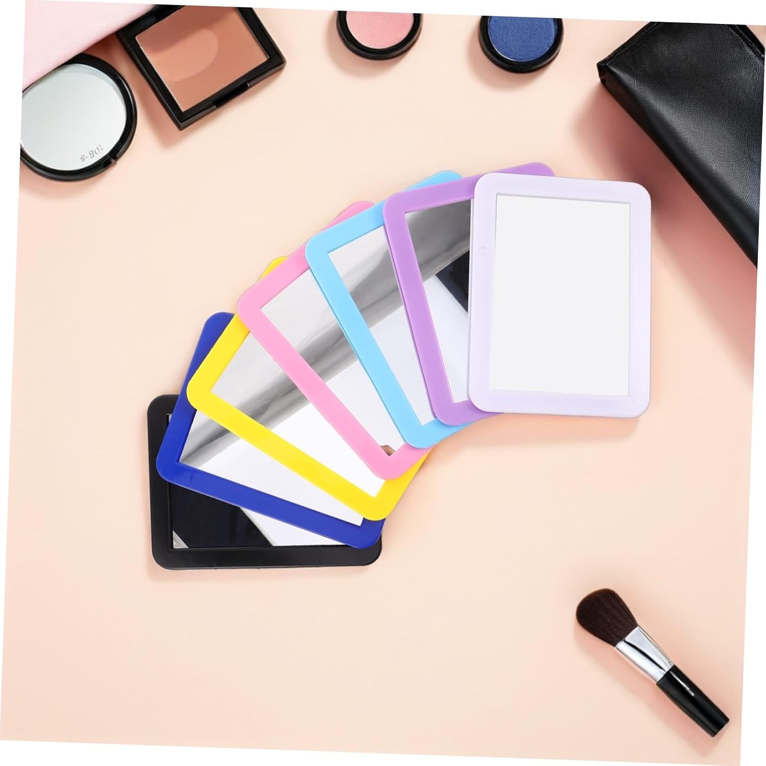 SEWACC 7pcs Magnetic Shatterproof Locker Mirror Set 6x4 Inch Rounded Corner Safety Mirrors for Preschool Bathroom Bedroom White Dark Pink Blue Yellow