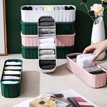 Stewit Drawer Organizers for Undergarments, Socks, Bras, Ties, Scarves, Wardrobe Storage Box Kitchen Tools (4 Pcs, Multicolor) - image, photos