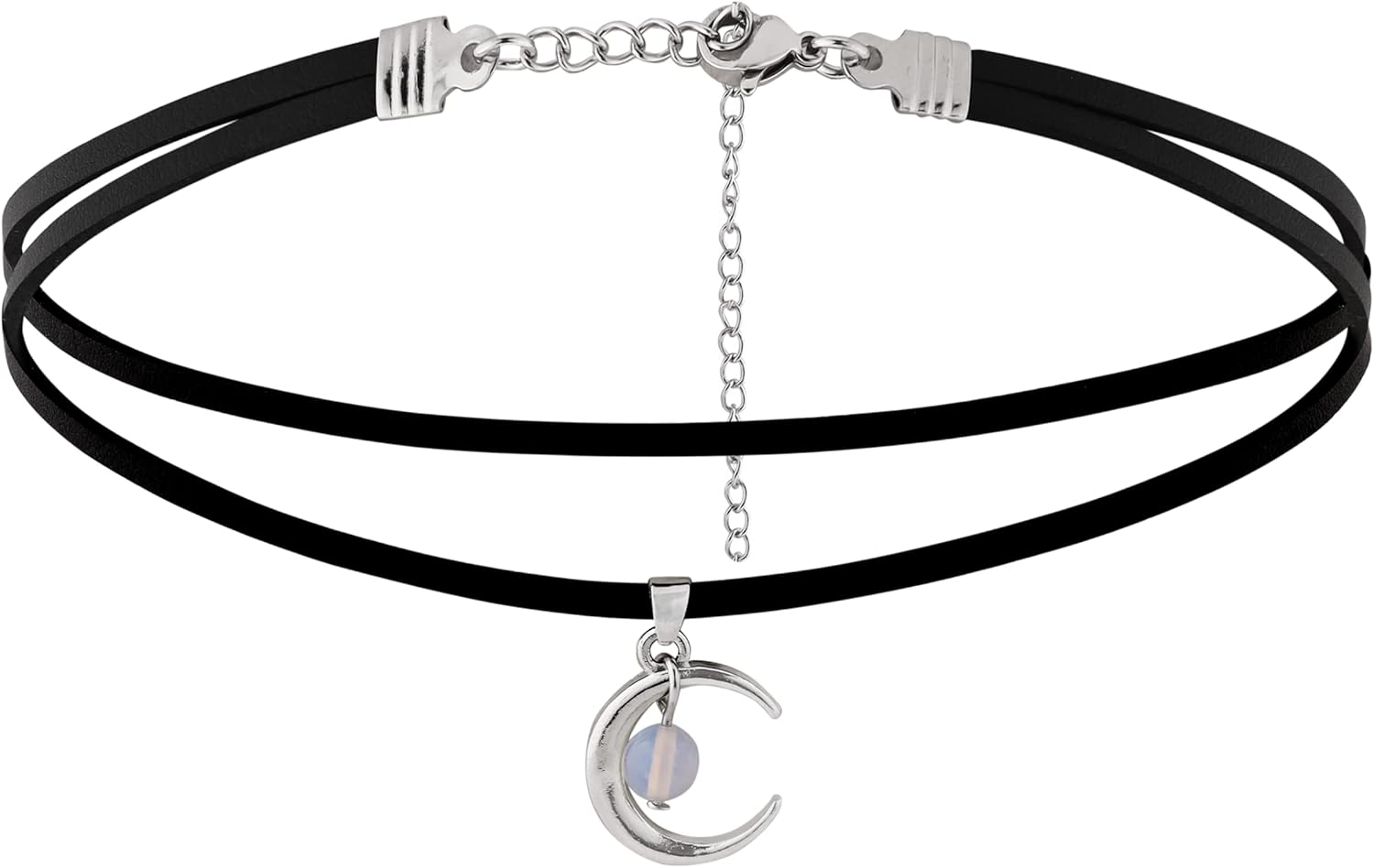 Boho Jewelry: Gothic Crescent Moon Necklace, Black, Zinc, 12.9 inches