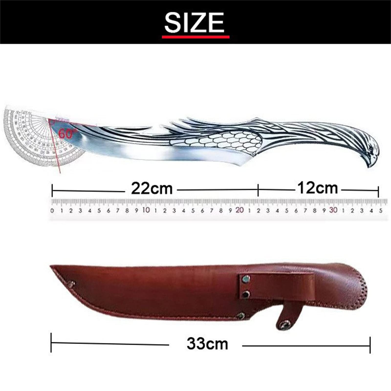 Couteau Cuisine Viking avec Manche en Bois,Couteau à Désosser Tranchant avec étui en cuir,Acier au Carbone Couteaux de Cuisine Japonais Professionnel Collection d'art (Aigle-01)