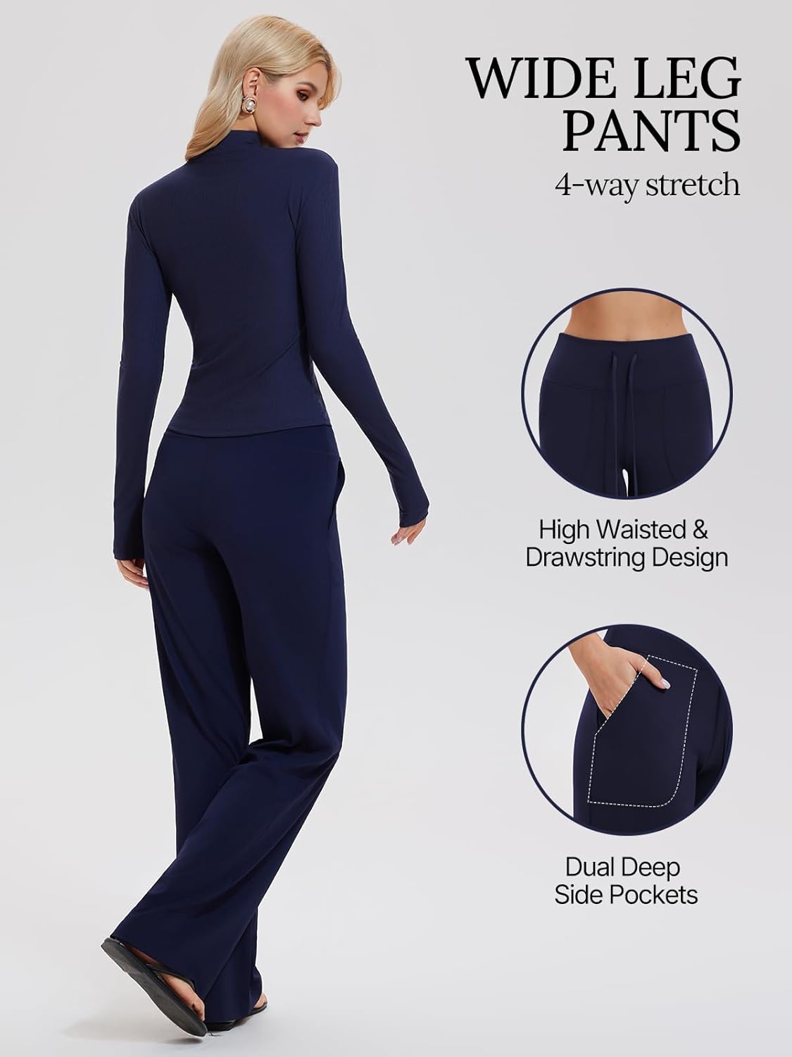 Women's 2 Piece Sets Double Zip Up Top Long Sleeve & Wide Leg Pant Lounge 2025 Fall Tracksuit Casual Sweatsuit Travel Outfit - Image 4