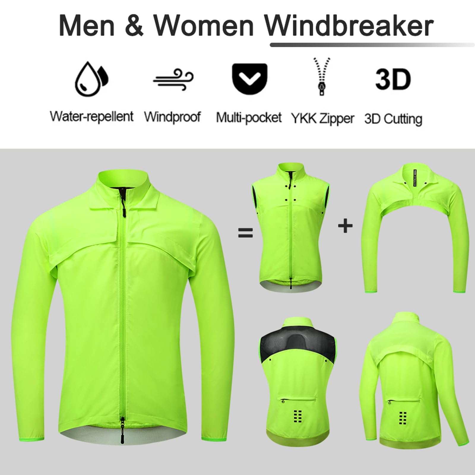 2 w 1 Męska kamizelka rowerowa z odpinanymi rękawami Kurtka Ochrona przed słońcem Odblaskowa rowerowa wiatrówka Na zewnątrz Wodoodporna koszulka do biegania MTB Alpinizm Płaszcz,Blue-XL