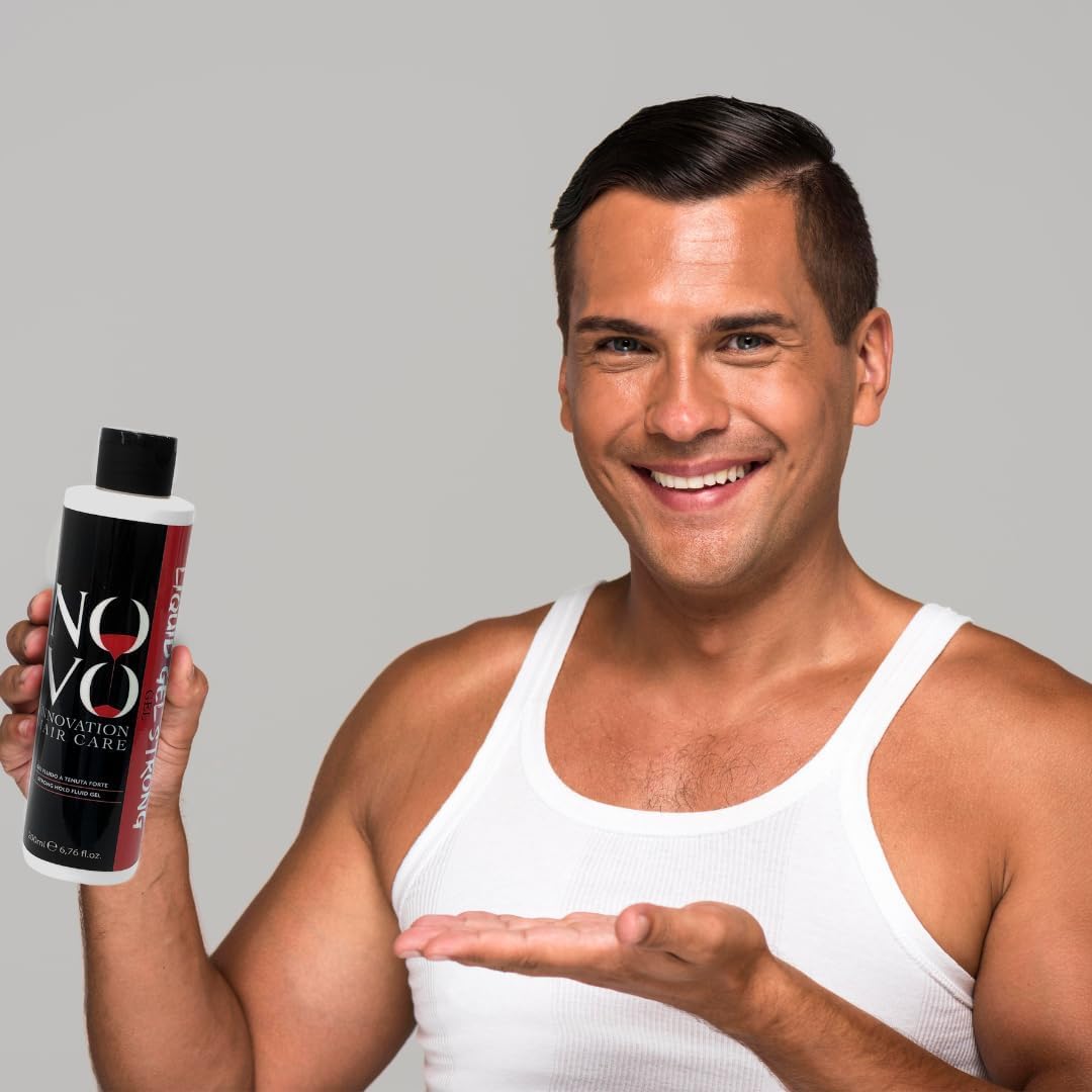 Novo Liquid Gel Strong, Gel Capelli Professionale a Tenuta Forte, Effetto Bagnato, 200 ml, Set da 3 Pezzi
