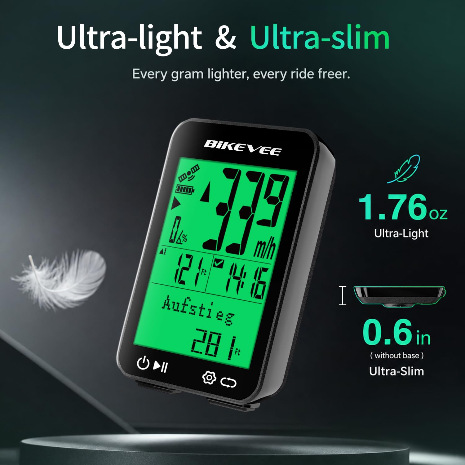 Fahrradcomputer GPS Kabellos Tacho Fahrrad IPX7 Wasserdicht 2,4 Zoll Display mit Temperatur Steigung Höhe Auto Start Stopp KMH MPH 9 Sprachen
