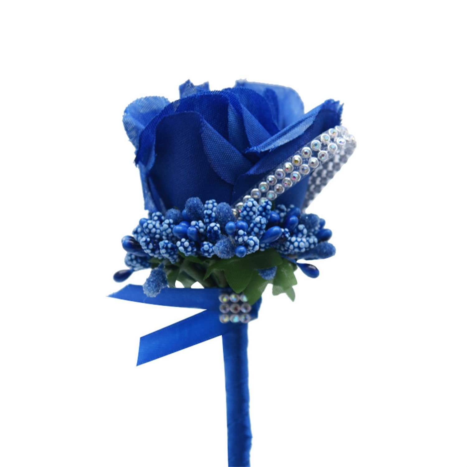 Sunnee Men's Royal Blue Rose Wedding Boutonniere Boutonniere Handmade Corsage Buttonhole Flowers Artificial Wedding Prom Banquet Flowers Decor Simulation Flower Corsage Groom Brooch Pins (Royal Blue)