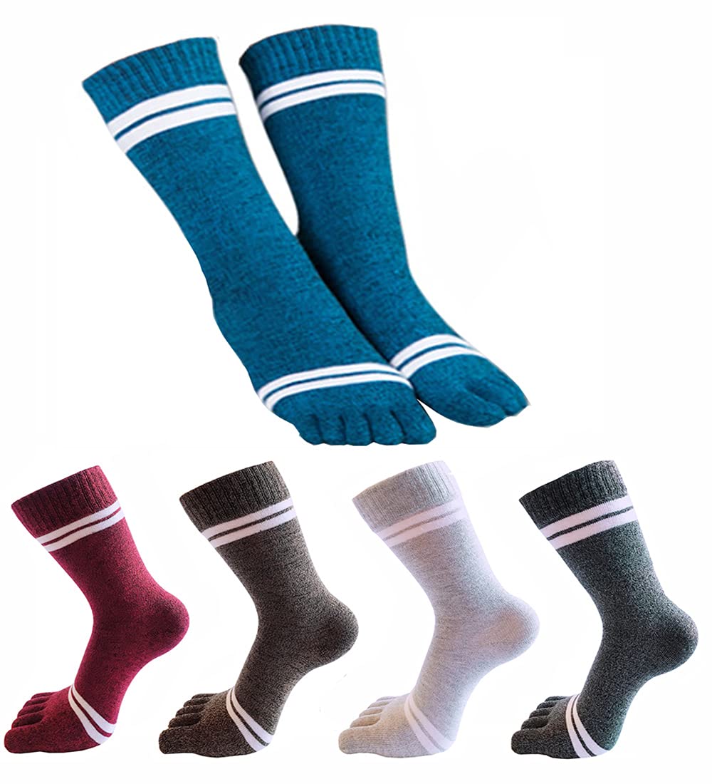 MWMartToe Socks Cotton Crew Five Finger Socks Running Athletic for Men Women 5 Pack