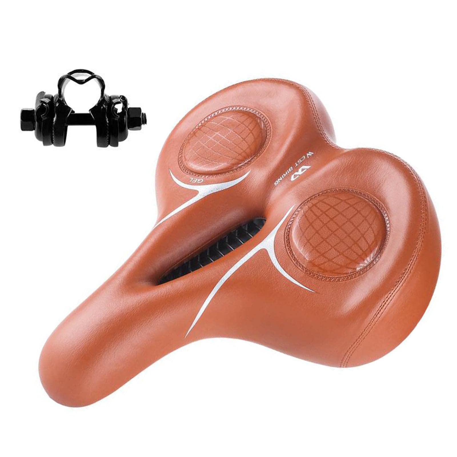 Amagogo Hollow Mountain Bike Seat Long Distance Riding Non Slip Replacement Comfort Shock Absorber Saddle for Road Bikes, Brown