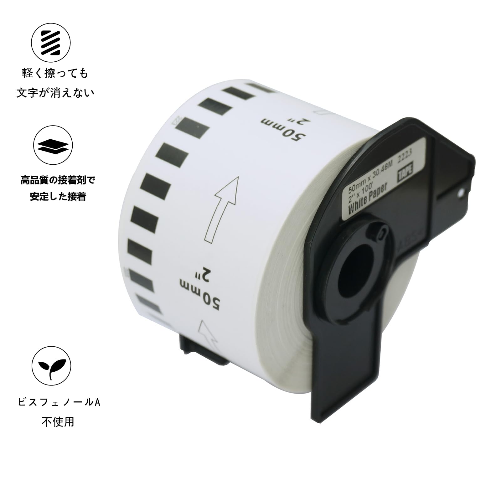 BETCKEY - 10 Rotoli DK-22223 Etichette a Lunghezza Continua Compatibile con Brother, 50mm x 30.48m, 10 Etichette per Stampanti di Etichette Brother QL