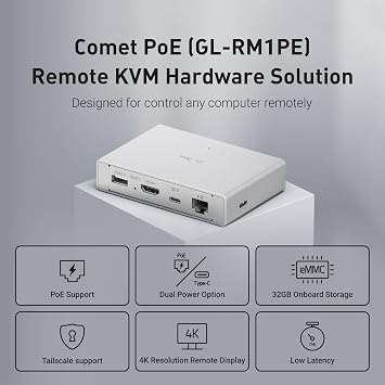 GL.iNet Comet PoE Remote KVM GL-RM1PE with Tailscale 4K Streaming