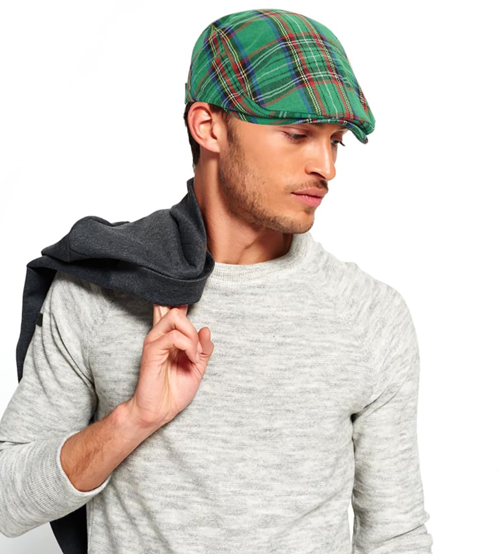 DIYDECAL Plaid Newsboy Hats Retro Flat Cap Gatsby Cabbie Driving Hat for Mens Womens Green