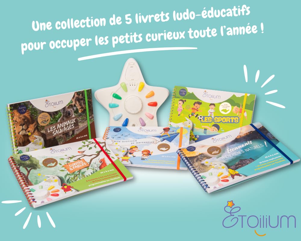 LIVRET ETOILIUM - Contes et fable - 8 histoires à lire et à écouter + 30 fiches autocorrectives programmables sur l’ETOILIUM, 5-8 ans, 1 à 2 Joueurs, Jeu éducatif