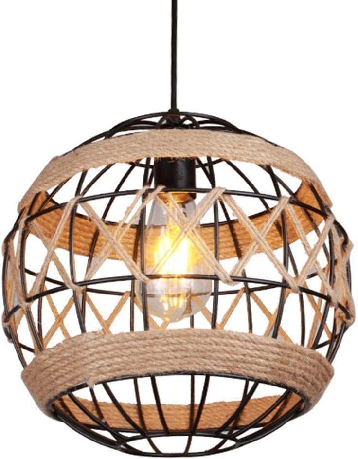 Suspension cage en fer noir et corde chanvre industrielle pour îlot