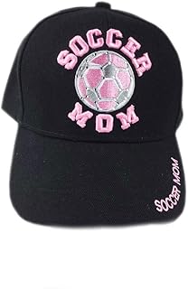 Embroidered Soccer Mom Sport Game Stone Bling Bling Baseball Cap Hat Visor (Soccer Black)