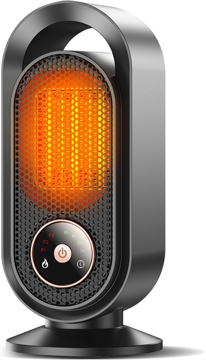 Space Heater, Portable Electric Small Heater for Indoor, 1500W PTC Ceramic Fast Safety Heat for Desk Office Bedroom Home,12H Timer, 3 Modes, Overheating & Tip-Over Protection