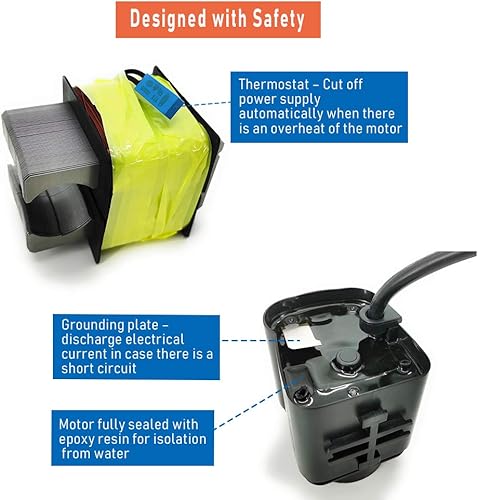 Miniatura 4 de AquaMiracle Bomba de agua sumergible de 1160 GPH con elevación de 11.5 pies de altura, bombas de acuario para pecera, fuente, cascada, estatua,