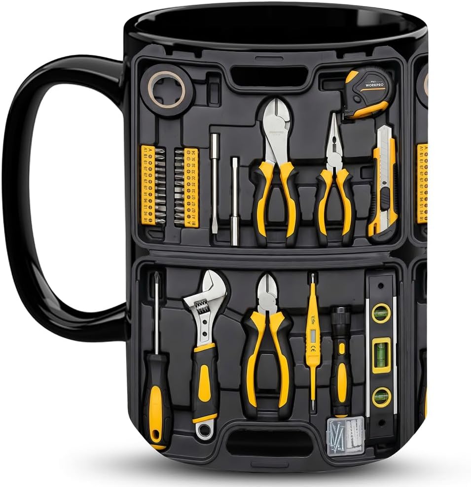 Personalized Mechanic Tool Box Mug – Machinist Tool Kit Coffee Cup – 2D Flat Ceramic Funny Gifts – Father’s Day, Birthday Gifts For Mechanics Men, Grandpa, Dad, Husband, Boyfriend
