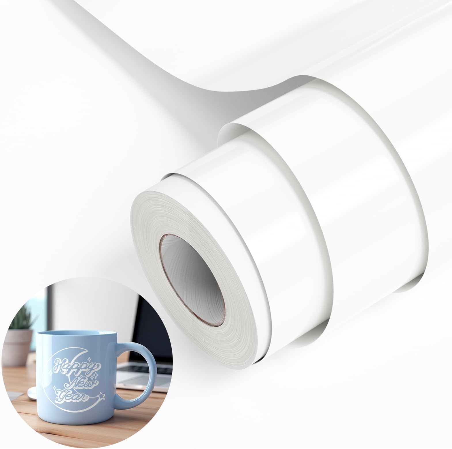 White Permanent Vinyl Roll Compatible with Cricut, 12" x 40 FT Adhesive Vinyl for All Machine Cutters, Glossy Indoor Outdoor, White Vinyl for Decal Wall Sticker DIY Craft Decor