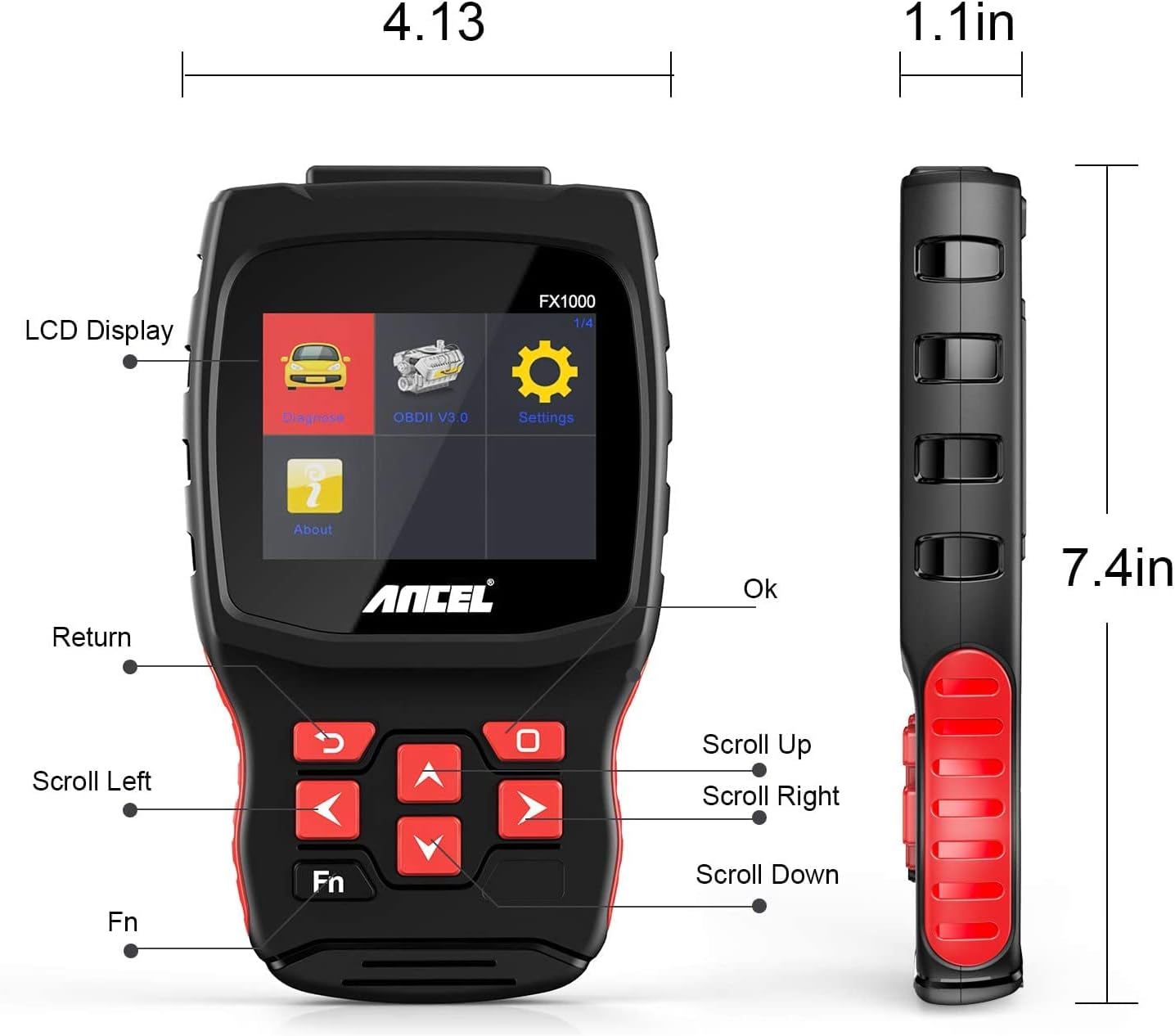 ANCEL FX1000 connected to a car's OBDII port
