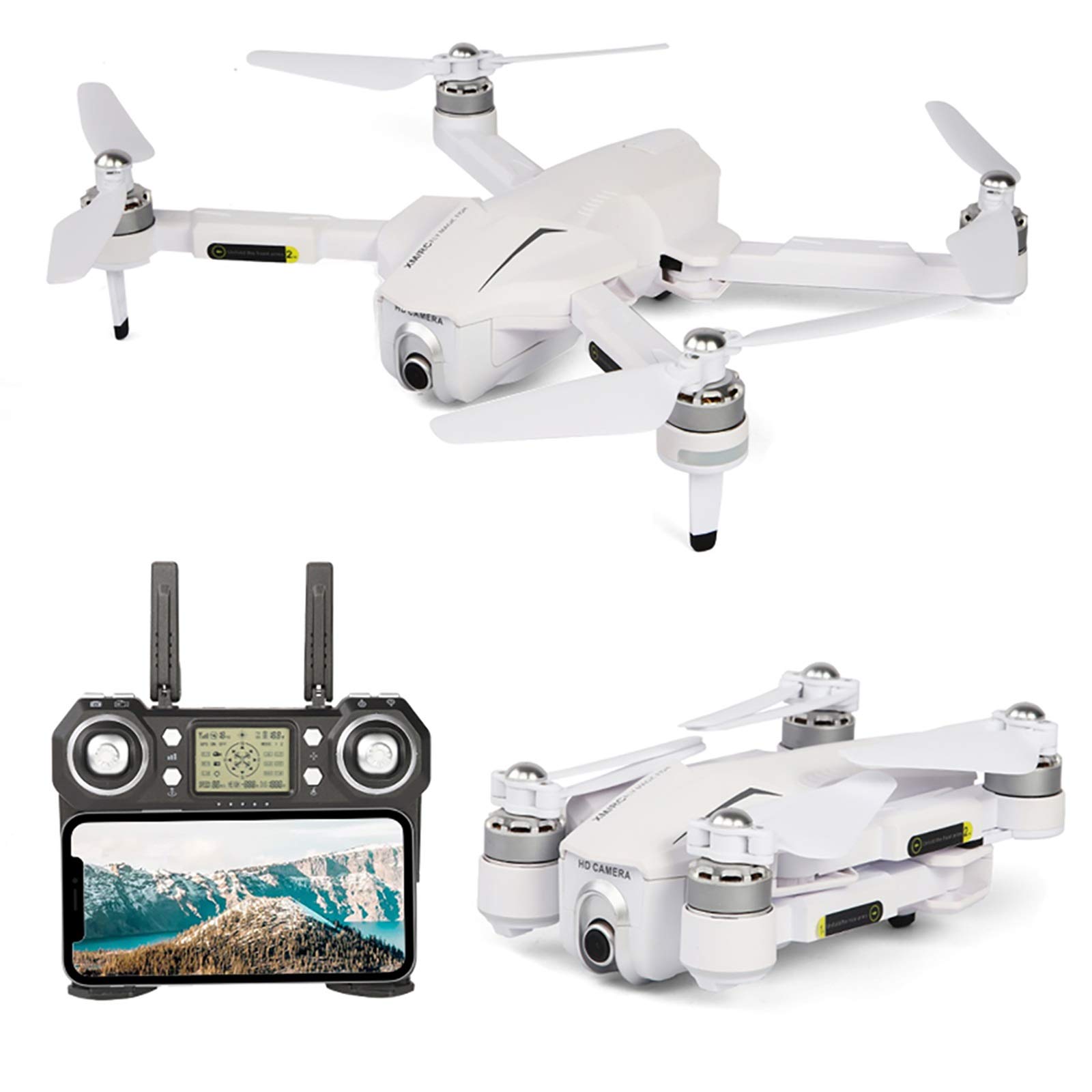 Składany dron GPS z kamerą 4K HD, Quadcopter 5G FPV RC, silnik bezszczotkowy 7-stopniowy wiatroszczelny, automatyczny powrót do domu, Follow Me, 30 + 30 minut czas lotu (kolor: biały)
