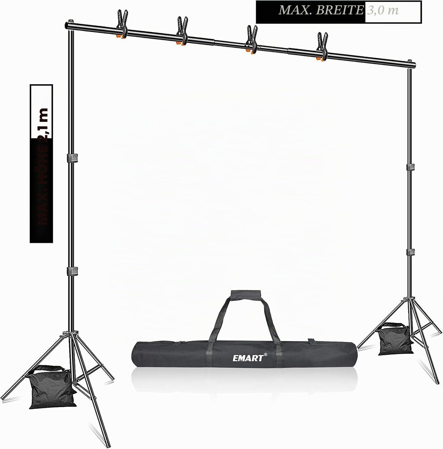 EMART Greenscreen Hintergrund mit Ständer, 2x3m Hintergrundsystem, 1,8x2,8m Grün Fotohintergrund und 8 Federklemmen Fotostudio Set für Produkt Porträt YouTube Video Fotografie | Fotografie-Hintergrundstützsystem mit 100% Baumwoll-Musselin-Hintergrund, 6 K