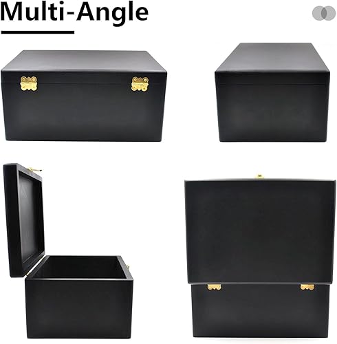 Miniatura 5 de Caja de almacenamiento grande de madera de 11.8 x 7.8 x 5.5 pulgadas con tapa con bisagras, color negro para zapatos, ropa, cocina, baúl de recuerdo