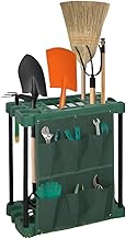 2 Tier Garden Tool Holder Heavy Duty Garden Tools Storage Multi Tool Portable Organiser Tidy with Wheels for Sheds Garages & Outdoors Caddy Freestanding Holder for Rakes Shovels Brooms 61 x 58 x 31cm