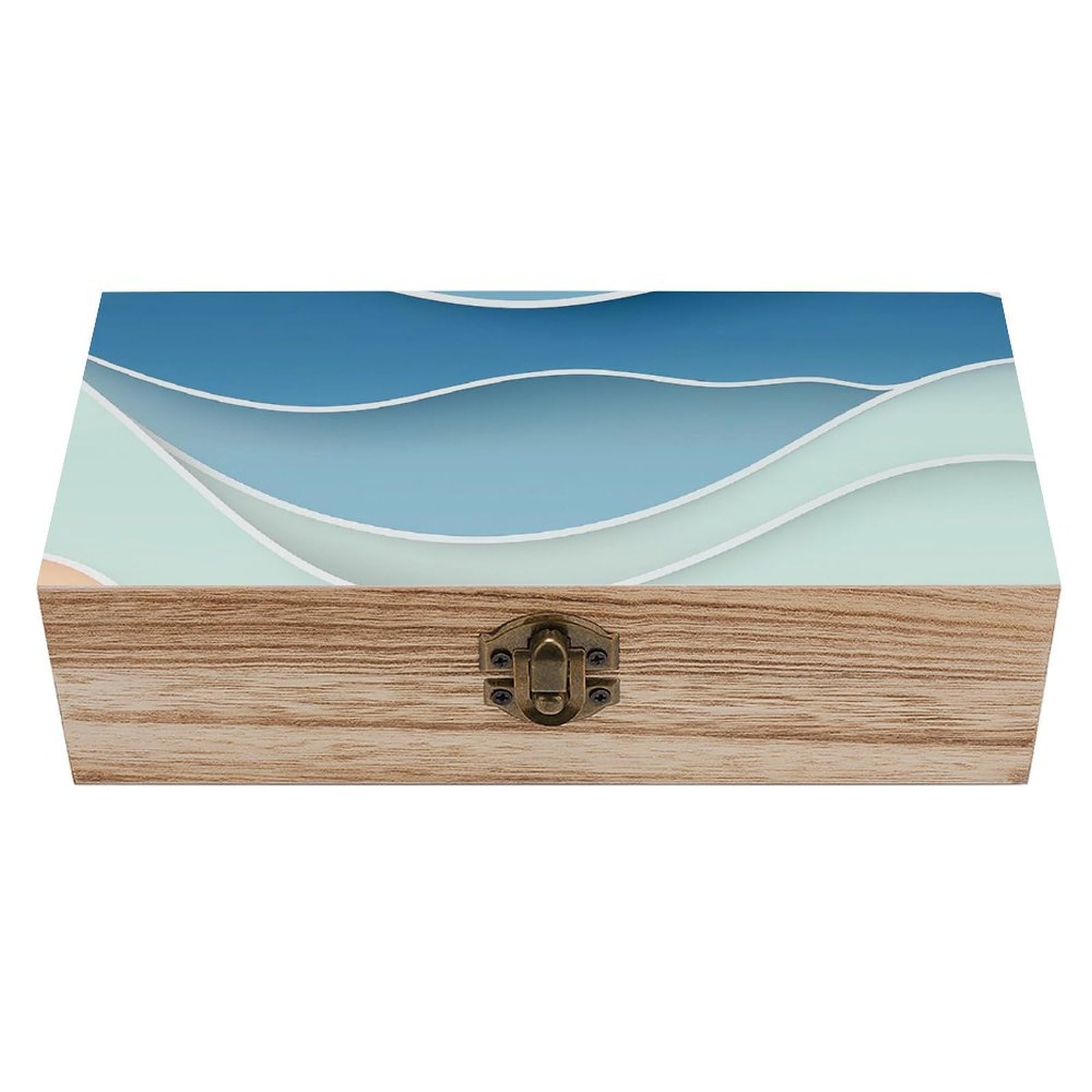 SMAZDFXX Abstract Steelblue Sea & Beach Wooden Storage Box Multipurpose Decorative Box for Jewelry Photo Home Decor