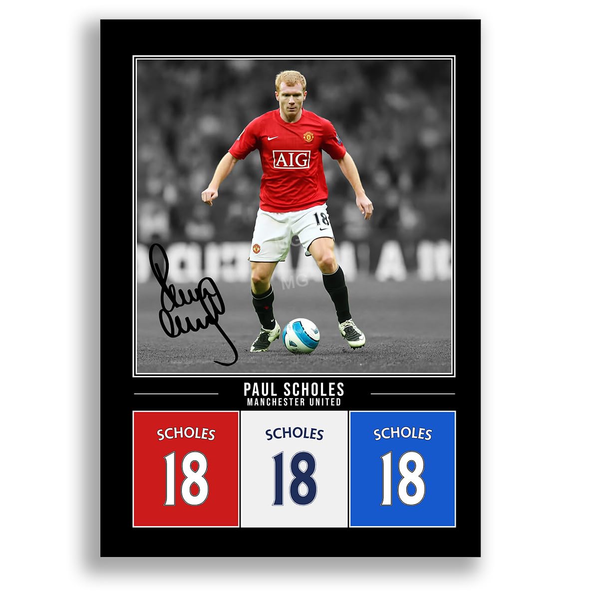 Paul Scholes Manchester United Signed Poster Print Framed Picture Autograph Gift England Memorabilia Legend (Black A4 Poster Only)