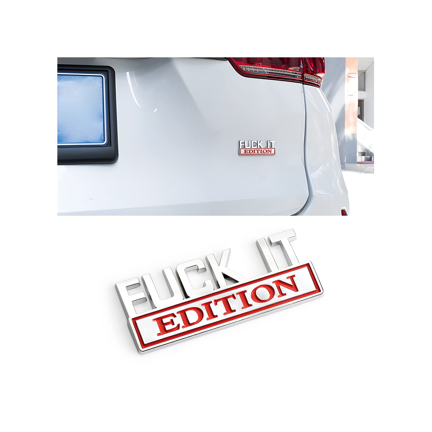 Fuck IT Edition Emblem for Car, 3D Stickers for Auto Fender Bumper, Cool Badge Decoration Decal for Men and Women, Vehicle Exterior Replacement Accessories for SUV, Truck, Laptop (Silver/Red)