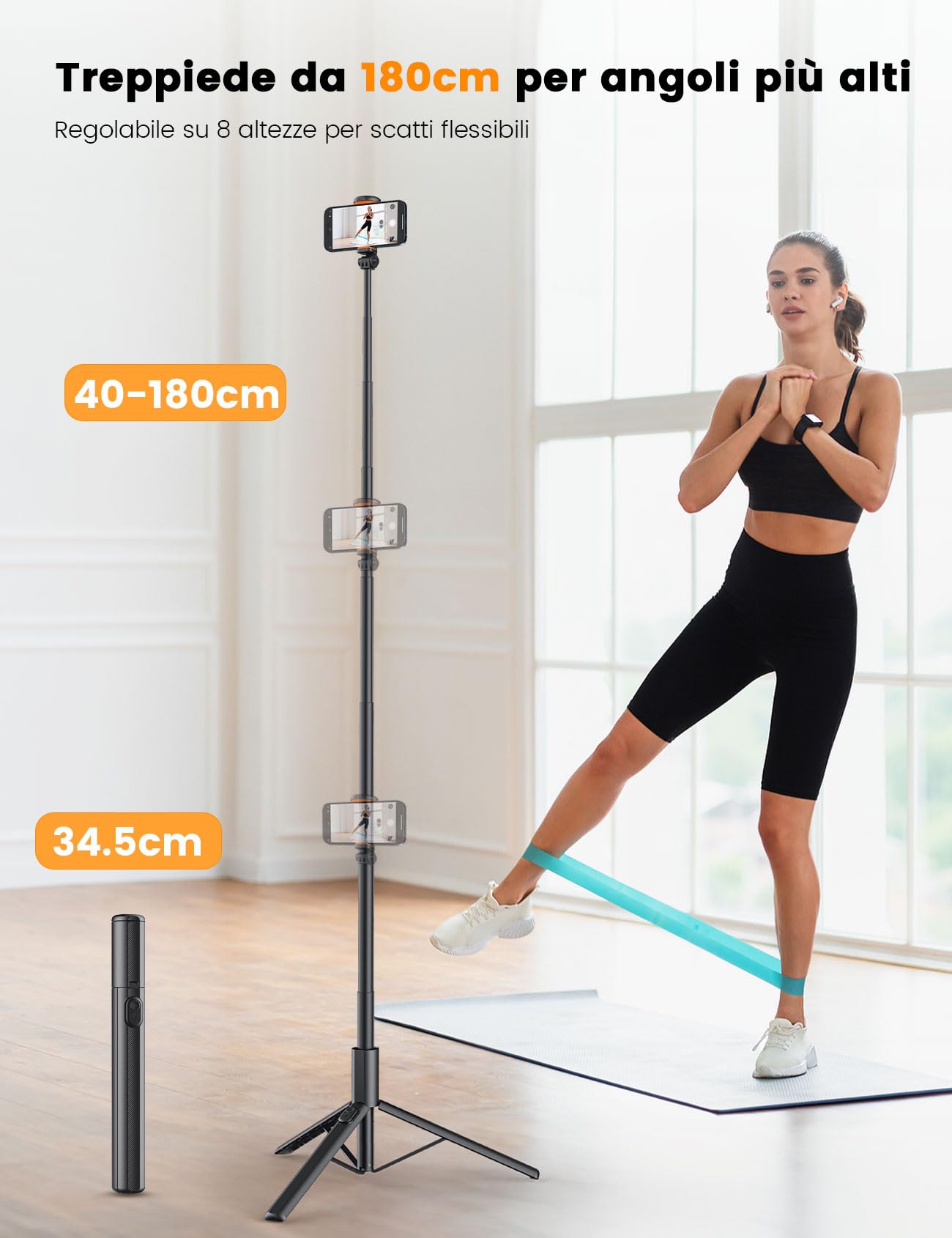 ANXRE 180cm Treppiede Per Smartphone Monopiede Portatile, NT79 Estensibile Bastone Selfie Cavalletto Per Smartphone Selfie Stick Compatibile Con iPhone/Samsung/Gopro/Telecamera
