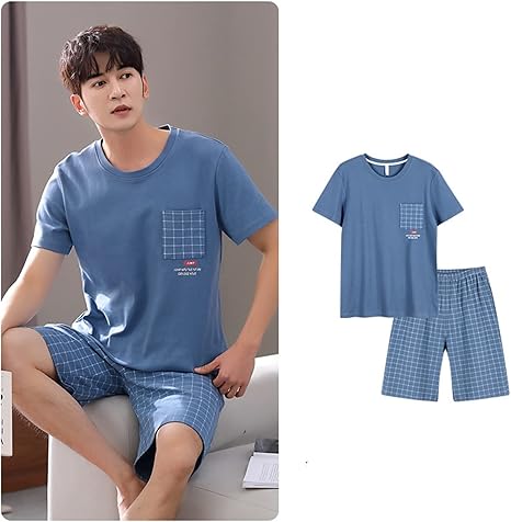Amazon Co Jp パジャマ ルームウェア メンズ 夏 半袖 ショートパンツ 上下セット 丸首 Tシャツ 綿100 薄手 爽やか 大きいサイズ 通気 吸湿 着心地よい 部屋着 寝巻き カジュアル スポーツ お出掛け 2点セット 男性用パジャマ ホテル 旅行 ファッション