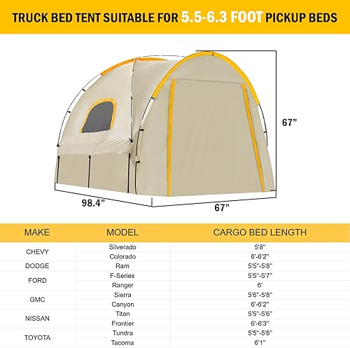 Miniatura 2 de Tienda de campaña para camioneta con pantalla de toldo, impermeable PU5000mm Oxford para caja de camioneta de 5.5 a 6.3 pies para camping, viajes,